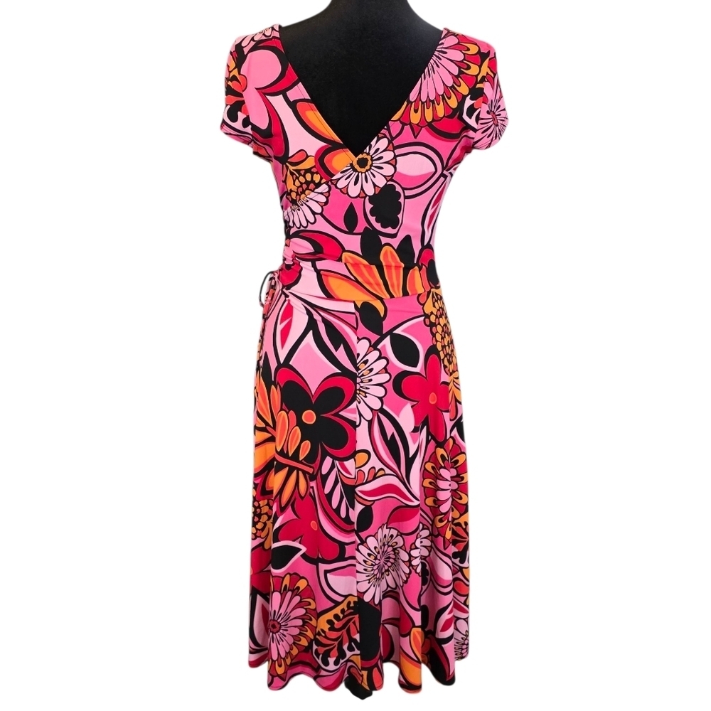 🌺 LIZZATTI Slinky Flowy Floral Wrap Dress Size 4 | Retro 90s Y2K Bold Print 🌺 - Picture 6 of 9